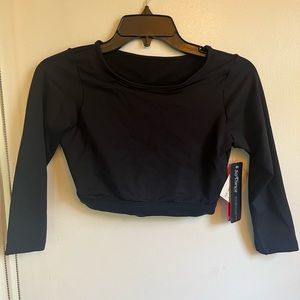 So Danca, cropped top, black, 3/4 sleeve, size 4, back cutout, never worn, NWT